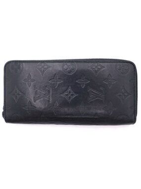 Louis Vuitton Monogram Shadow Zippy Organizer Wallet Black Leather Silver